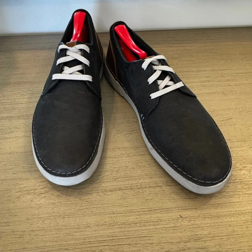 Clarks Collection Men 9 EU 42 Navy Blue Leather Derby Shoes Grey Sole‎ Lace Up